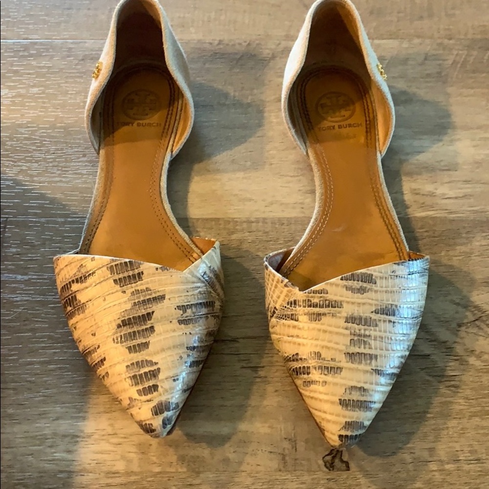 Tory Burch Cream and Brown Pointed Toe Flats